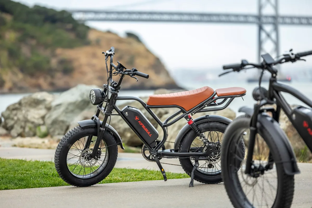 Vélo électrique en garage avec batterie amovible et mains anonymes en train de vérifier